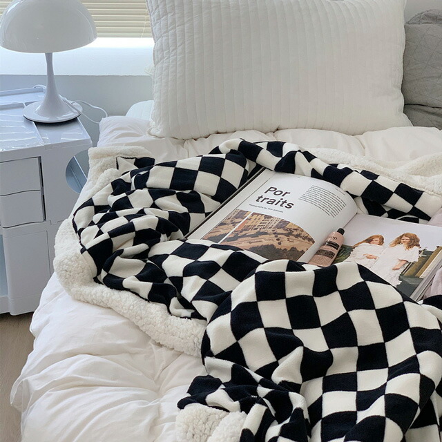 blanket-03040 チェッカーフラッグ ボア ブランケット 210cm×240cm 毛