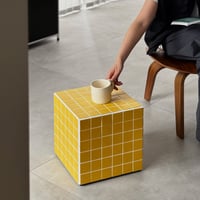 予約販売7月下旬～8月上旬頃発送予定　table-03209　イエロー タイル キューブ サイドテーブル スツール