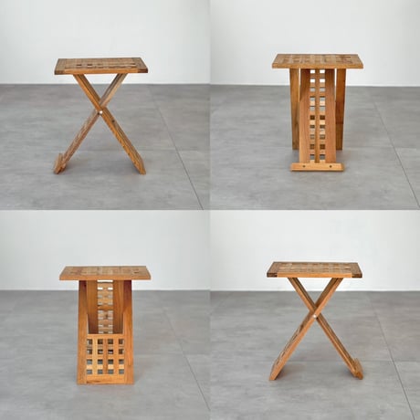 table-03199　天然木 格子デザイン 折りたたみ サイドテーブル