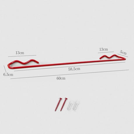 wall-03107　wave ワイドタオルハンガー レッド W60cm