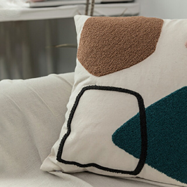 cu-03116 アート ステッチ 刺繍 コットン クッションカバー 45cm×45cm