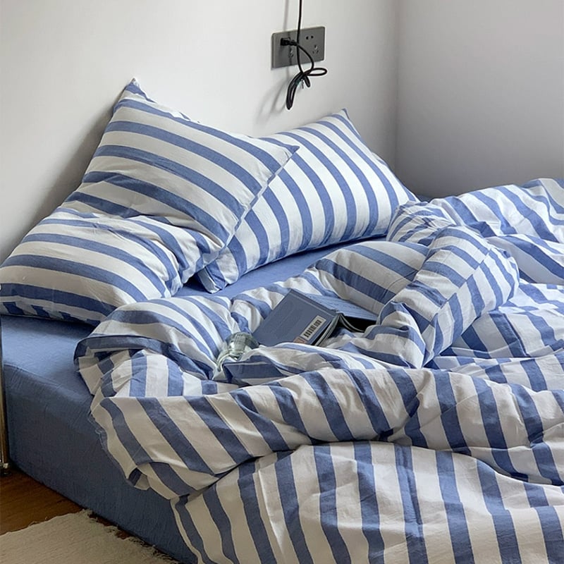 sheet-03002 white×blue ロンドンストライプ 掛け布団カバー シングル