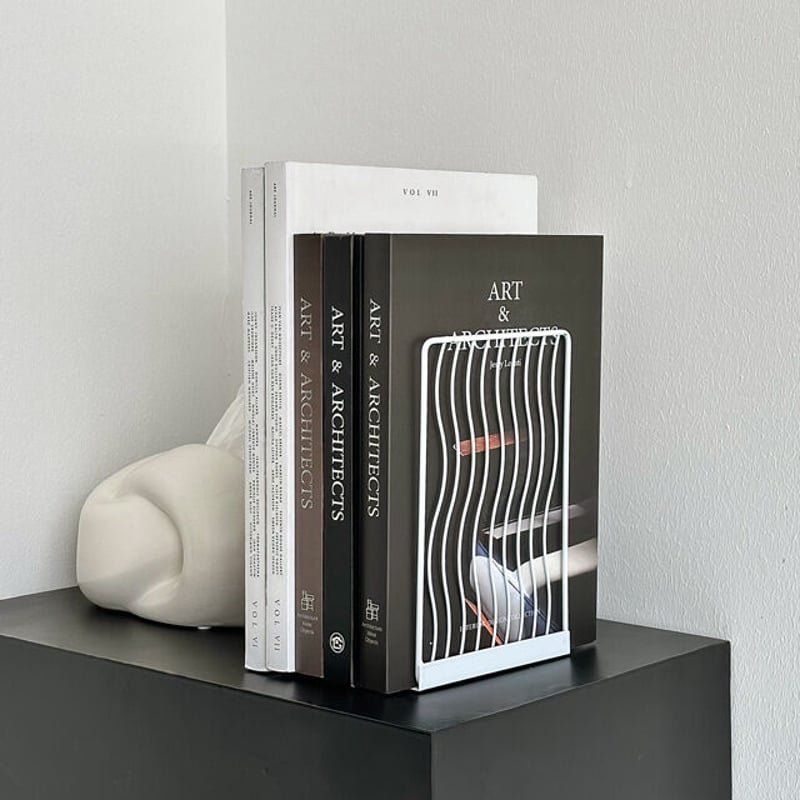 bookend-03018 wave line アイアン ブックスタンド 2個セット