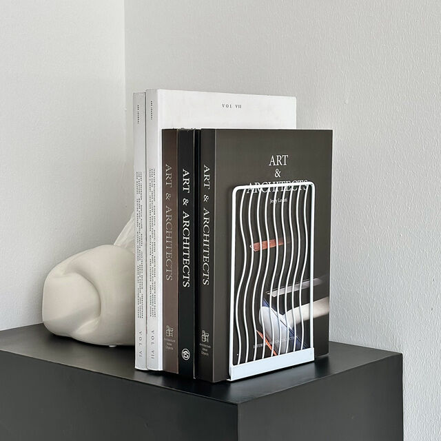 bookend-03018 wave line アイアン ブックスタンド 2個セット | AR