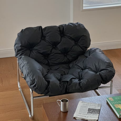 予約販売7月下旬～8月上旬頃発送予定　chair-03088　シルバーフレーム パテッド ラウンジチェア オットマン 1人掛けソファ
