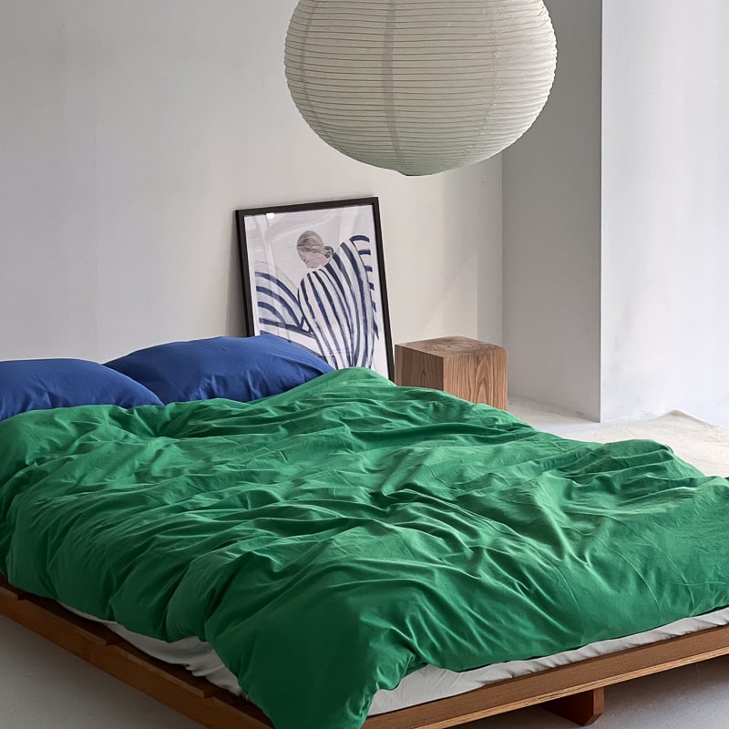 beddingsets-03027 ブルー枕×グリーン掛けカバー 無地 布団