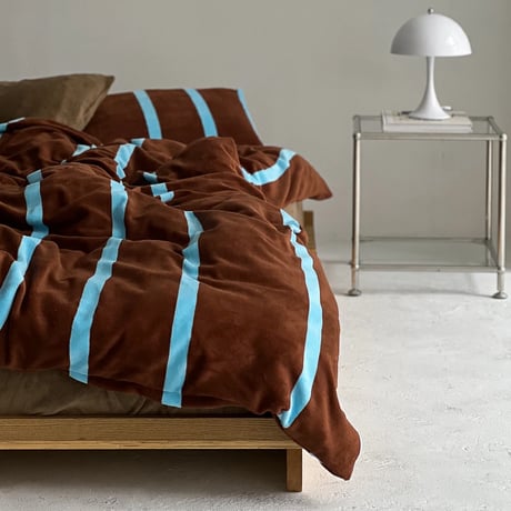 beddingsets-03060　brown×blue あたたか ファイバー厚手 起毛 ストライプ 布団カバーセット