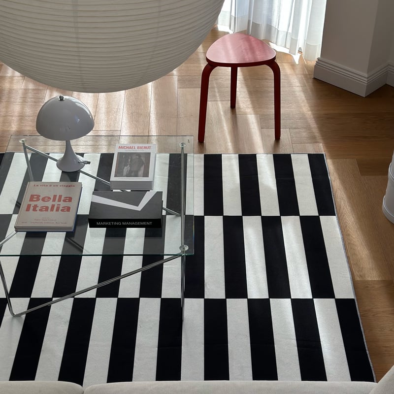 rug-03067 ホワイト＆ブラック ストライプラグ 140×200cm 160