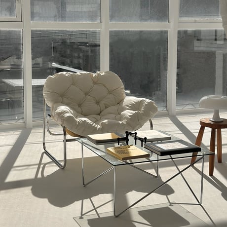 予約販売7月下旬～8月上旬頃発送予定　chair-03088　シルバーフレーム パテッド ラウンジチェア オットマン 1人掛けソファ