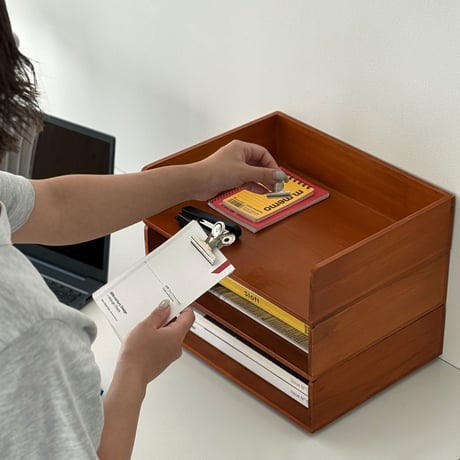 stationery-03042　天然木 スタッキング ファイルトレイ レターケース 1段売り