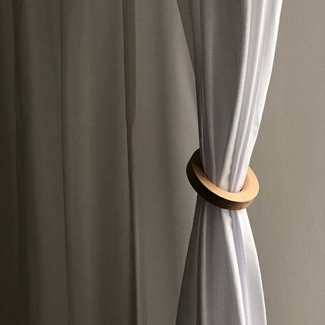 curtain-03002　2個セット ウッドリング カーテンホルダー マグネット式 10cm タッセル