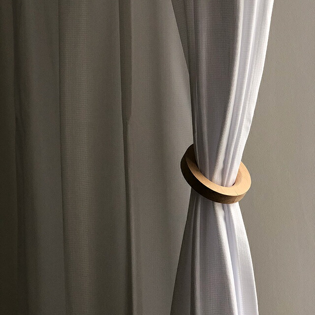curtain-03002　2個セット ウッドリング カーテンホルダー マグネット式 10cm タッセル