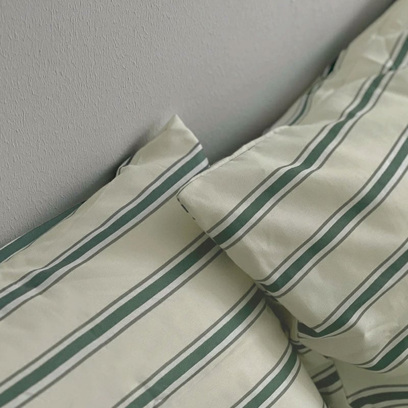 beddingsets-03003 cream×green シックシンストライプ 布団カバーセ