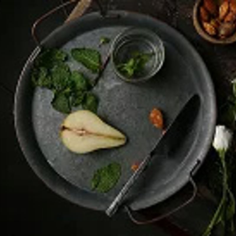 tray-03014 ラウンド ヴィンテージ 取っ手付き アイアン カフェトレイ