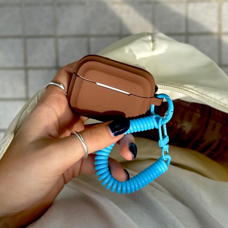 airpods-03005 brown×blue コイルストラップ付き AirPodsケース