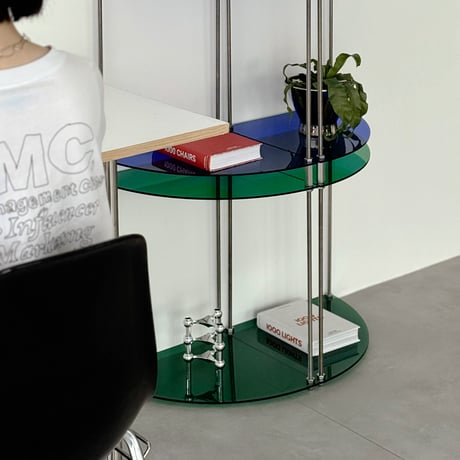rack-03093　カラーアクリル コーナー 扇型 モジュールシェルフ