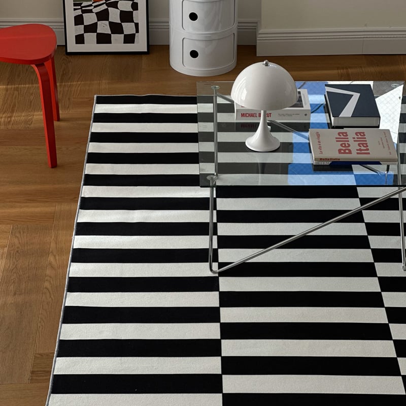 rug-03067 ホワイト＆ブラック ストライプラグ 140×200cm 160