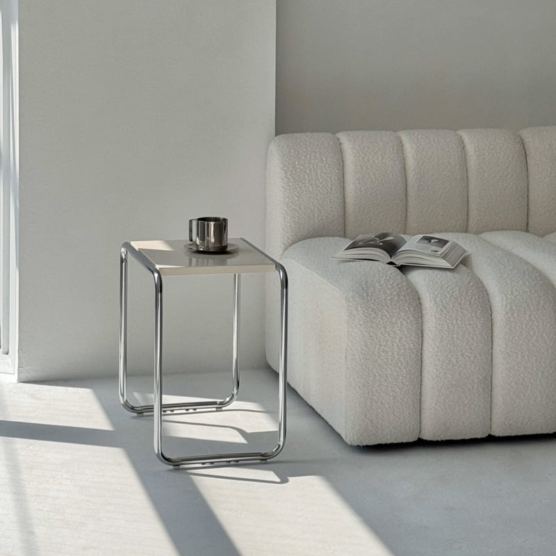 サイドテーブル　天板ガラス ステンレスフレーム table-03178 クロームパイプフレーム ホワイト天板 サイド