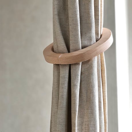curtain-03009　2個セット ウッドリング カーテンホルダー マグネット式 14cm タッセル