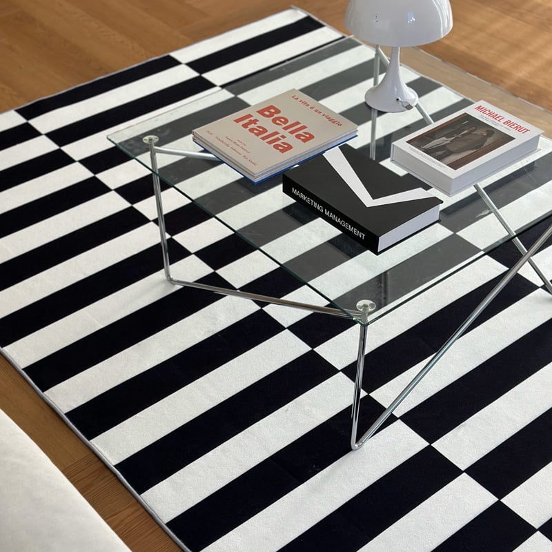 rug-03067 ホワイト＆ブラック ストライプラグ 140×200cm 160×230cm