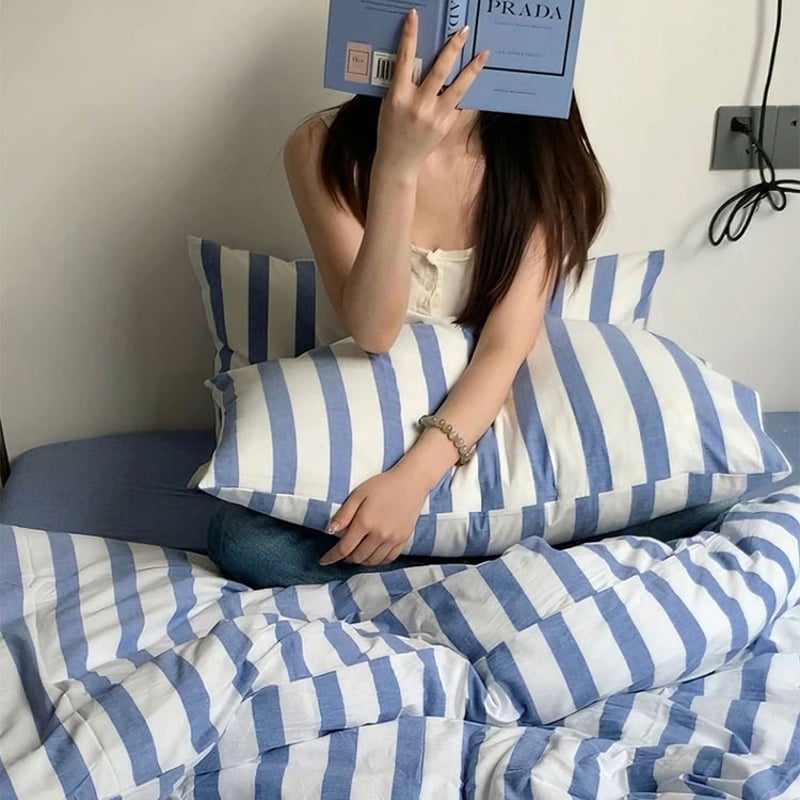 beddingsets-03018 white×blue ロンドンストライプ 布団カバー