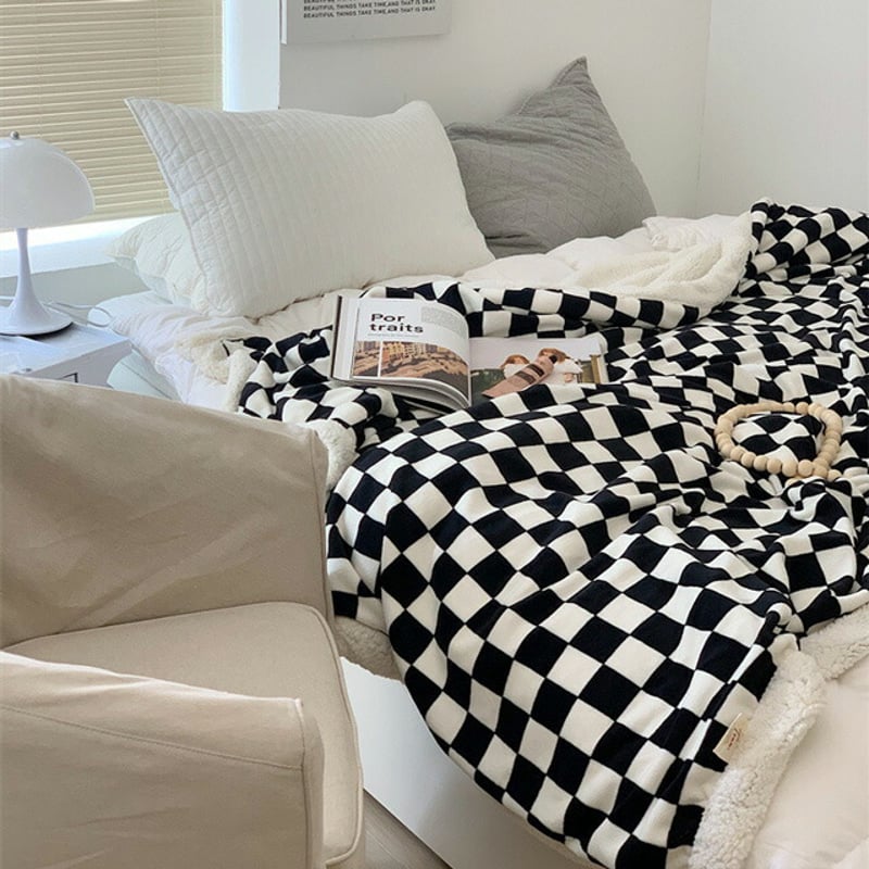 blanket-03040 チェッカーフラッグ ボア ブランケット 210cm×240cm 毛