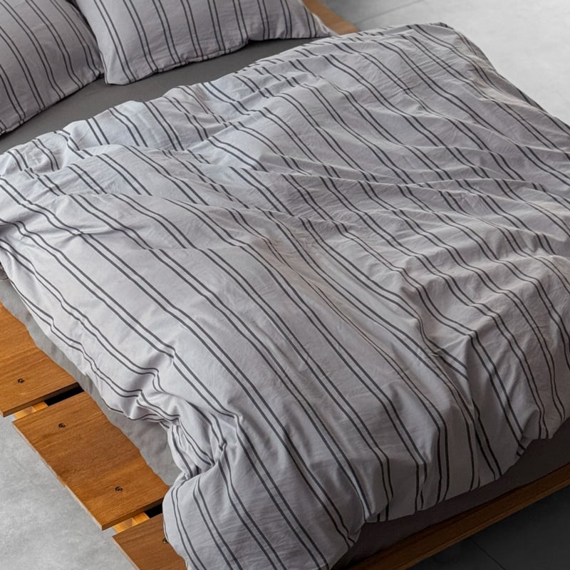 beddingsets-03086 gray×charcoal ダブルストライプ 布団カバーセ