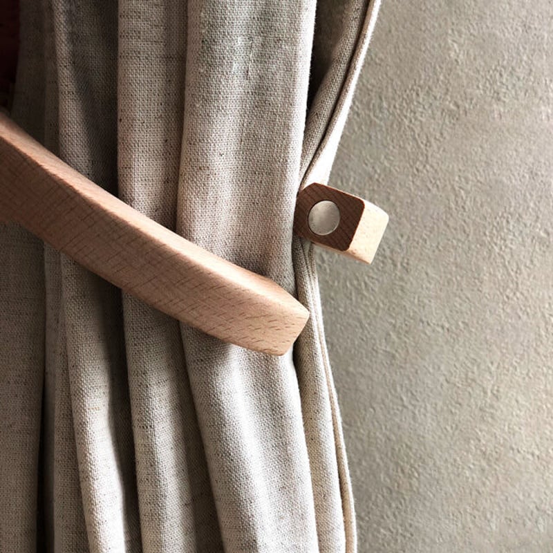 curtain-03009 2個セット ウッドリング カーテンホルダー マグネット式