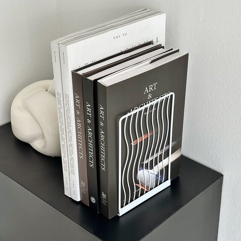 bookend-03018 wave line アイアン ブックスタンド 2個セット bookend-03018 wave line アイアン ブックスタンド 2個セット