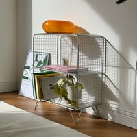 rack-03042　シルバー スタンド付き スチールメッシュ ワイド2段ラック