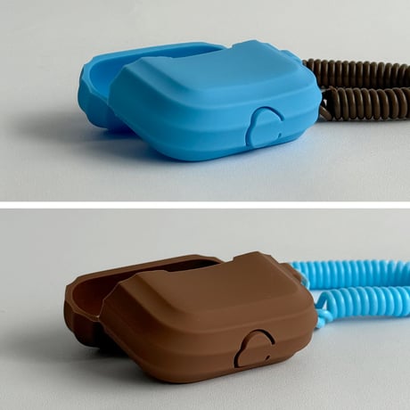 airpods-03005　brown×blue コイルストラップ付き AirPodsケース