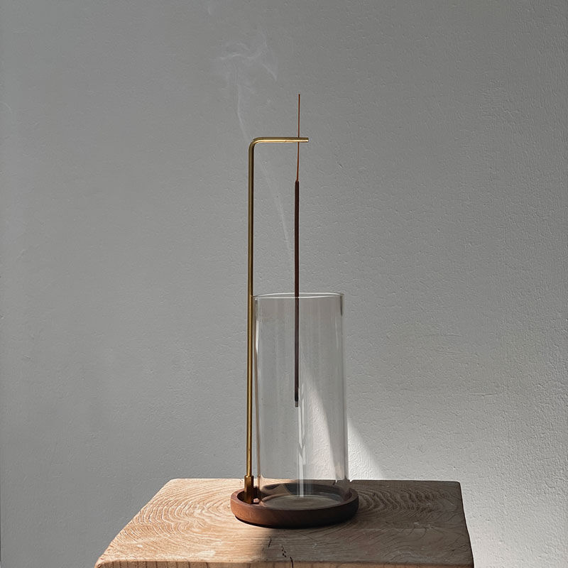 incenseholder-03071 クリップ ガラス ウッド インセンスホルダーお香