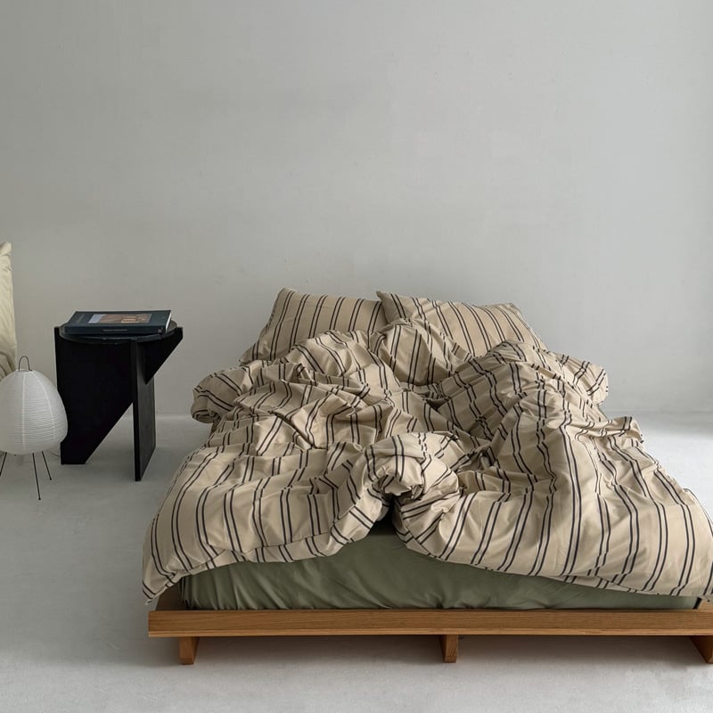 beddingsets-03087 beige×charcoal ダブルストライプ 布団カバー