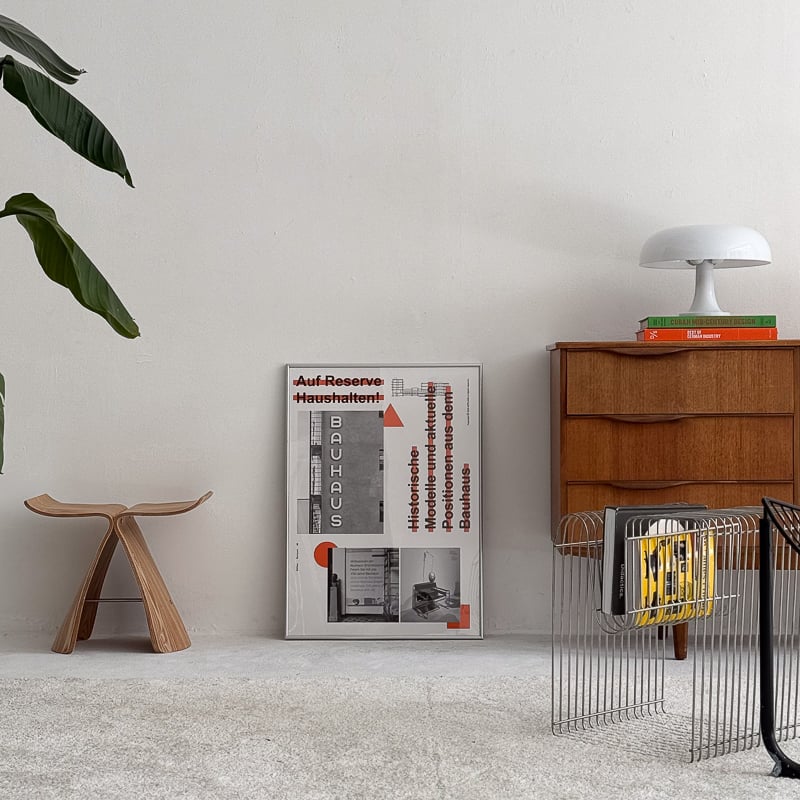 poster-03134 BAUHAUS オレンジ シルバーフレーム付き ポスター