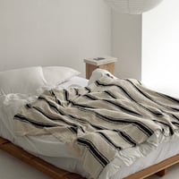 bedthrow-03018　ストライプ ブランケット ベッドスロー オフ×ブラック 120×170