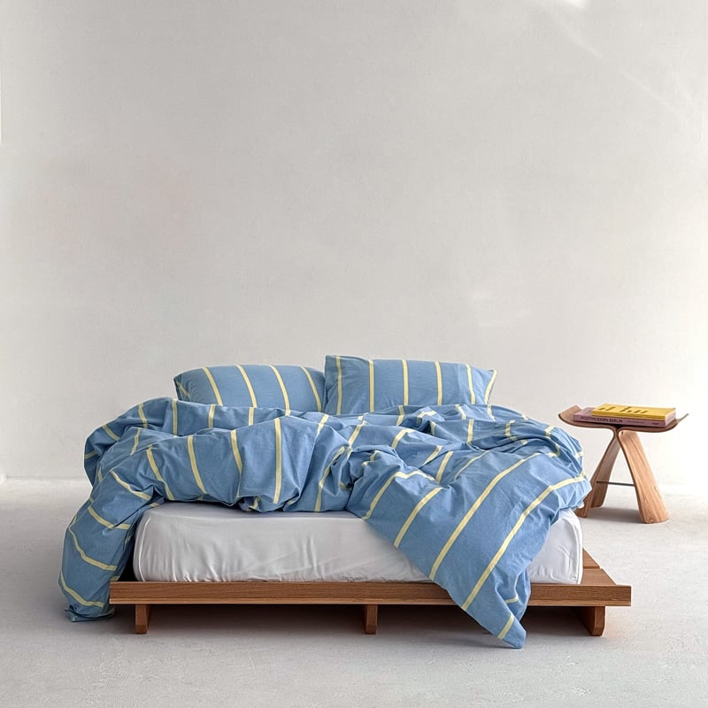 beddingsets-03083 blue×yellow ペンシルストライプ 布団カバーセッ