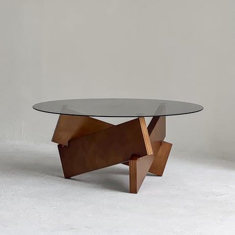 予約販売6月中旬～6月下旬頃発送予定　table-03176　ウッドベース ラウンドガラス コーヒーテーブル 70cm