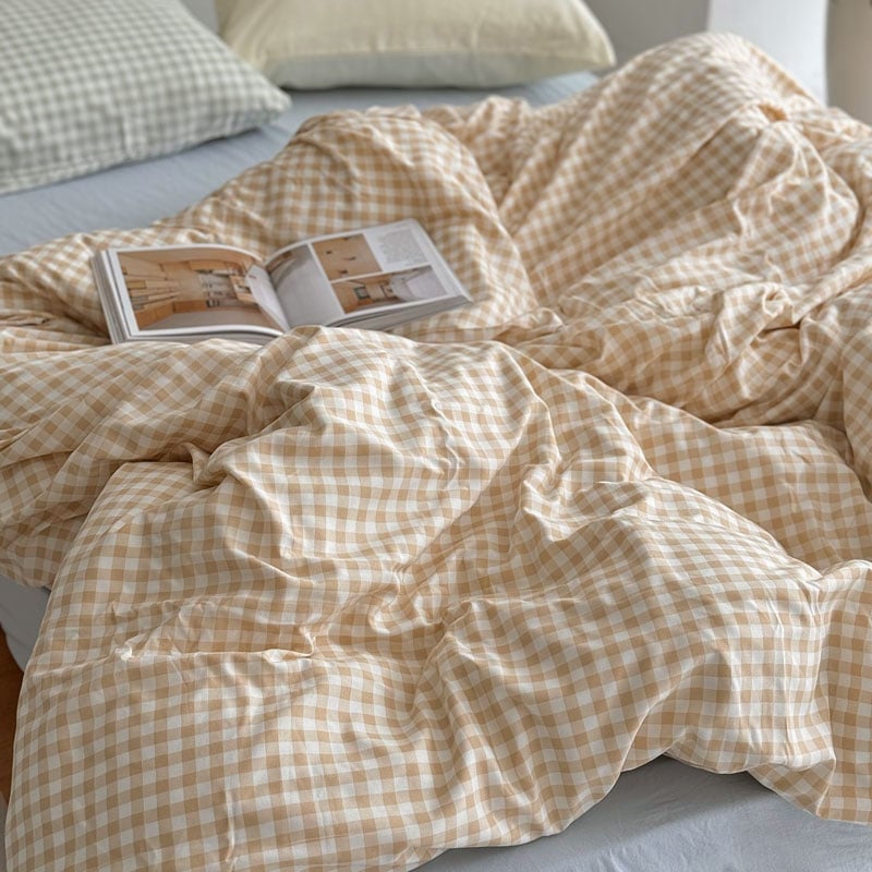 beddingsets-03046 beige ギンガムチェック 布団カバーセット beddingsets-03046 beige ギンガムチェック 布団カバーセット