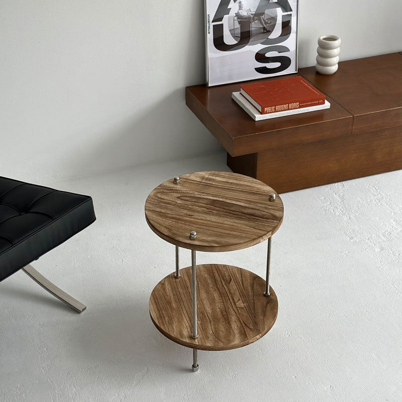 table-03097 天然木 ラウンド 2段 ステンレス サイドテーブル | ART OF