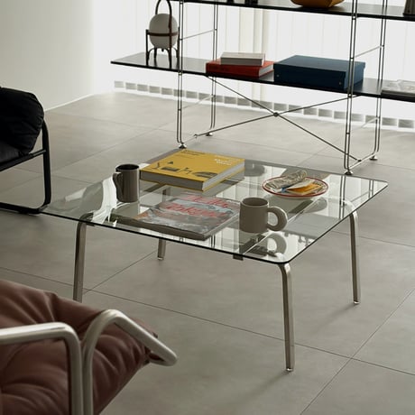 table-03225　ステンレスフレーム ガラステーブル 85cm