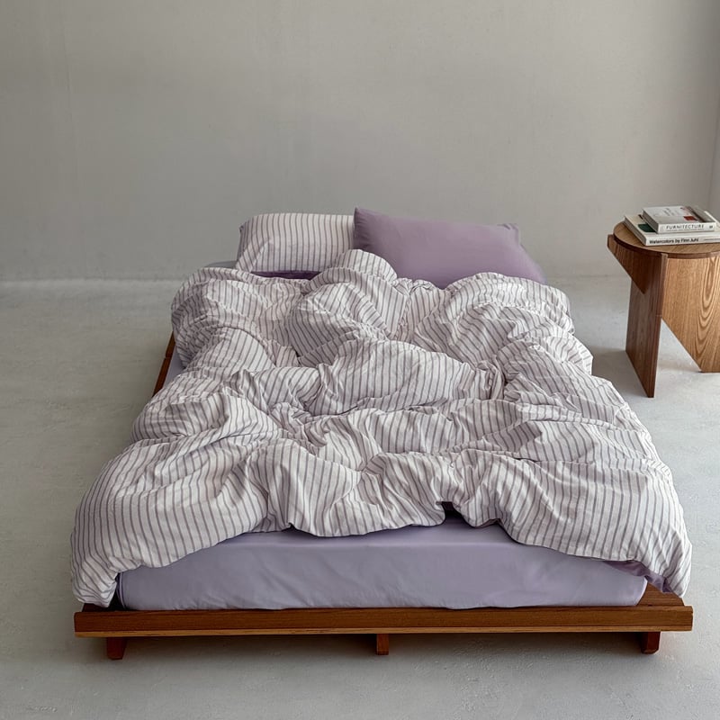 elegante 公式 薄紫 ソリッドストライプ 掛け布団カバー ボックス