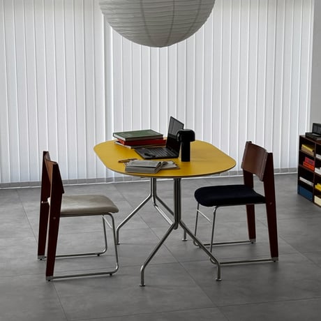 予約販売6月中旬～6月下旬頃発送予定　table-03227　プライウッド イエロー オーバルデスク 140cm×87cm