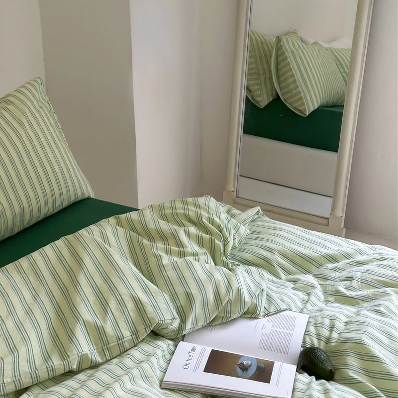 beddingsets-03021 cream×green クラスターストライプ 布団 beddingsets-03021 cream×green クラスターストライプ 布団