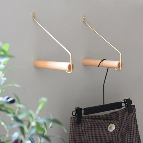 wallrack-03021　真鍮×ウッド ハンガーラック 収納 ウォール 壁付け ナチュラル ダークブラウン