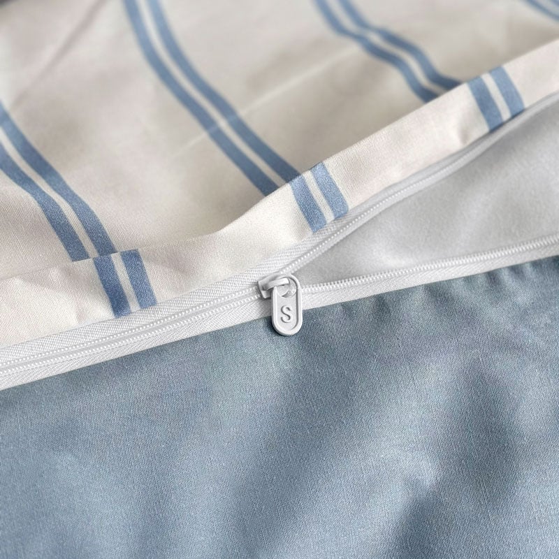 beddingsets-03071 white×blue ダブルストライプ 布団カバー