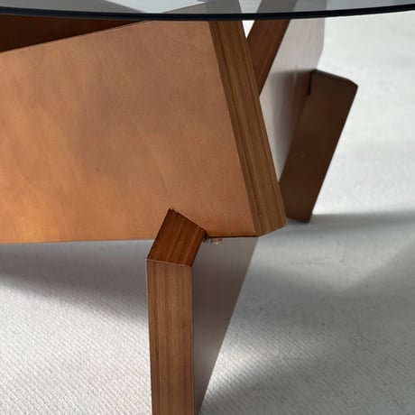 予約販売6月中旬～6月下旬頃発送予定　table-03176　ウッドベース ラウンドガラス コーヒーテーブル 70cm