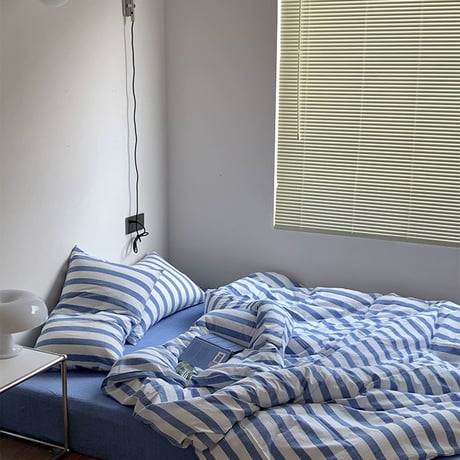 sheet-03002　white×blue ロンドンストライプ 掛け布団カバー シングル/ダブル