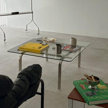 table-03225　ステンレスフレーム ガラステーブル 85cm