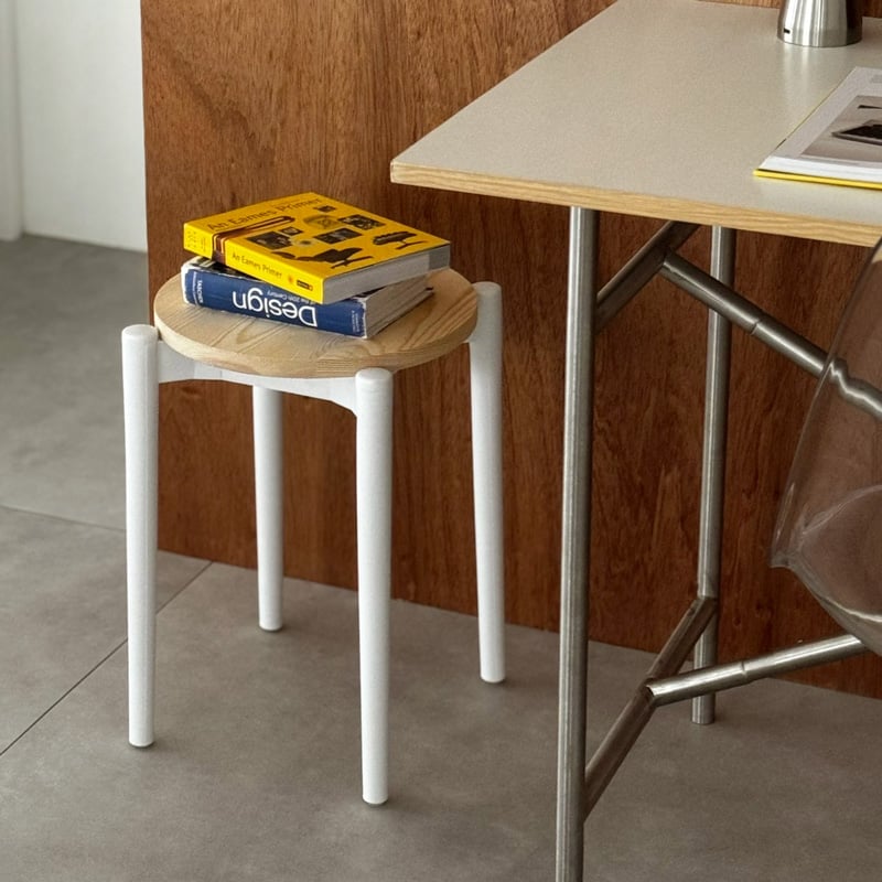 一部予約商品】 stool-03055 天然木座面 カラーレッグズ ラウンド