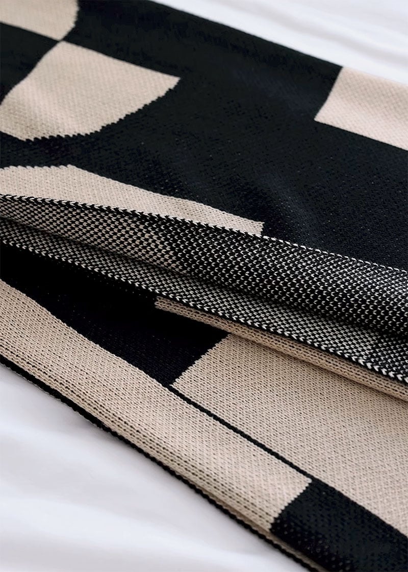 blanket-03053 geometric pattern ニットブランケット 130×1